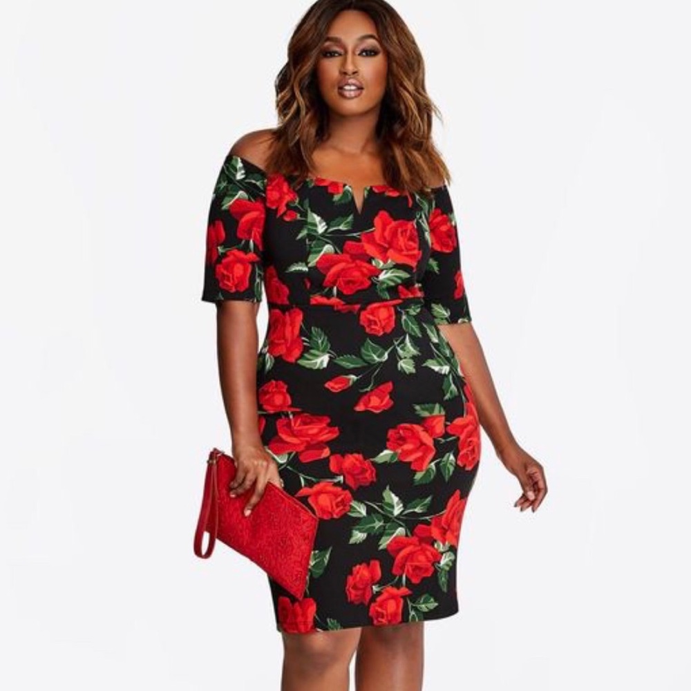 🆕🔥🌹Ashley Stewart NWT, rose print, black dress!